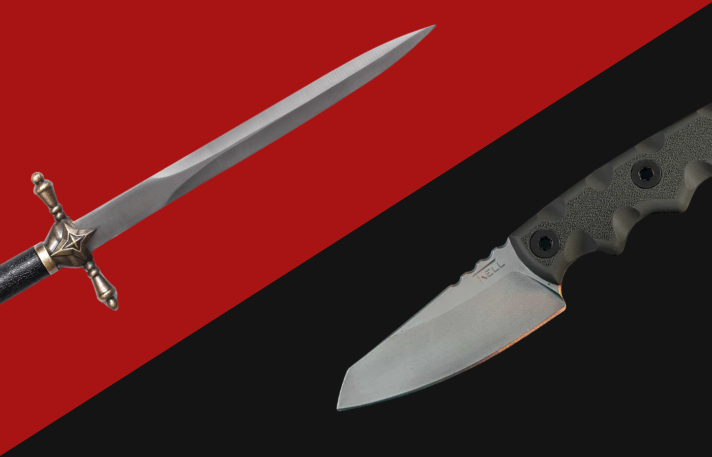 Image comparing a dagger to a T.Kell knife