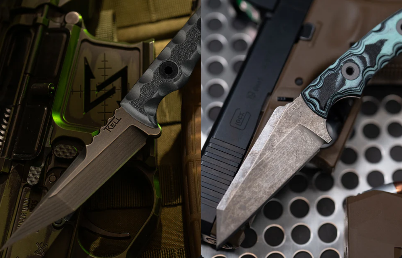 Side-by-side comparison of a tanto and reverse tanto blade