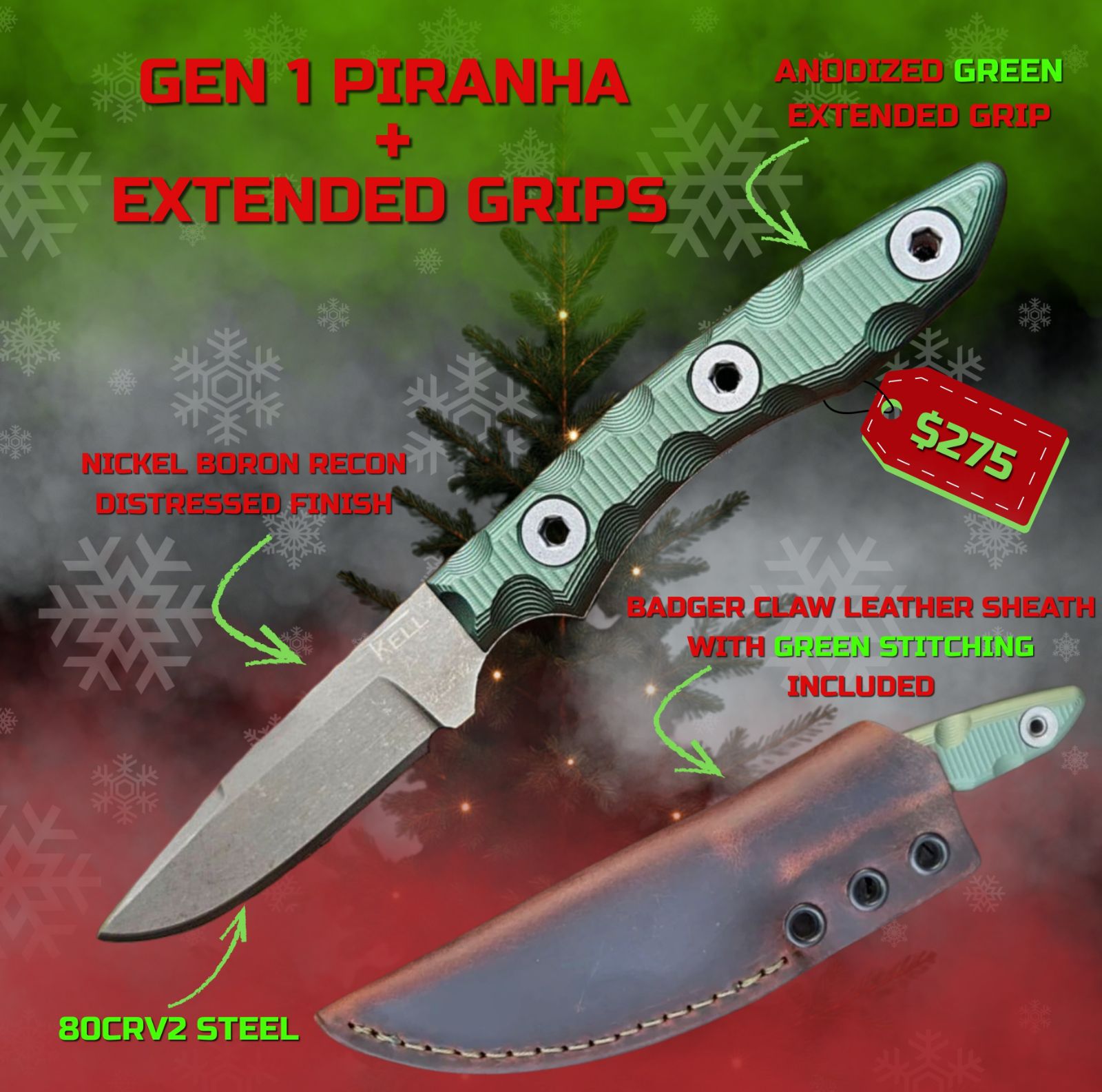 Piranha with Green Anodized Extended Grips